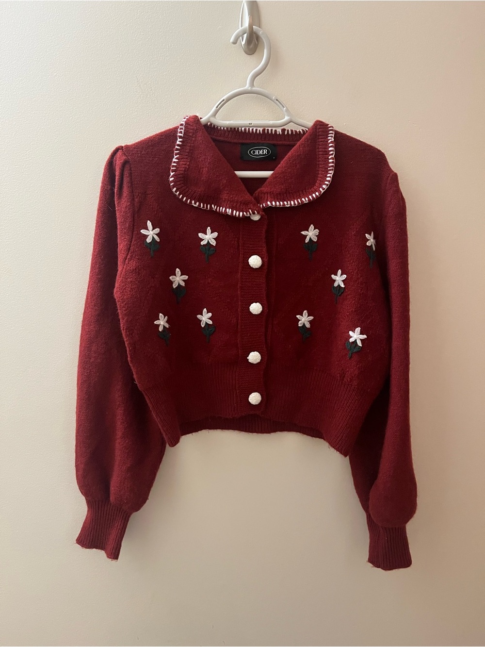 Cider Burgundy Embroidered Floral Cardigan Sweater - Picture 2 of 5